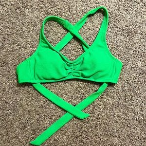 neon green bikini top, size small, looks new